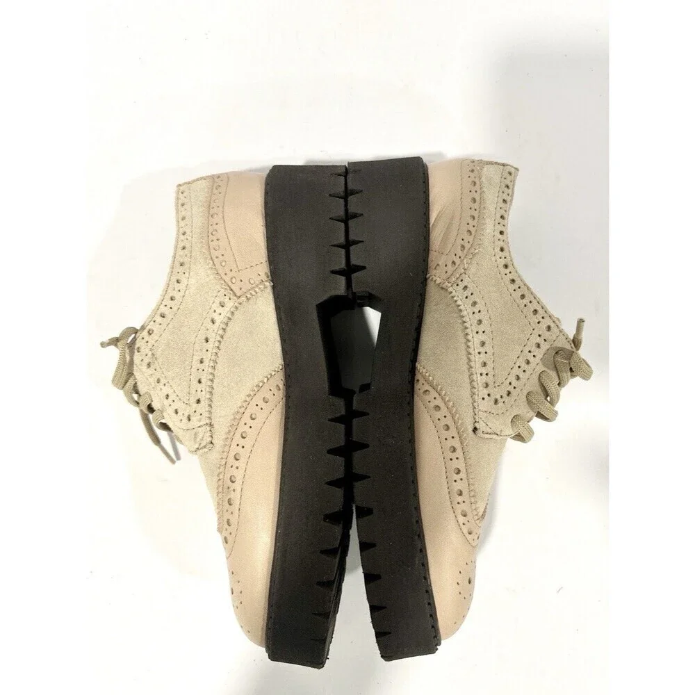 Maeve Anthropologie Womens Oxford Platform Shoes 7 Beige Suede Leather Lug Sole